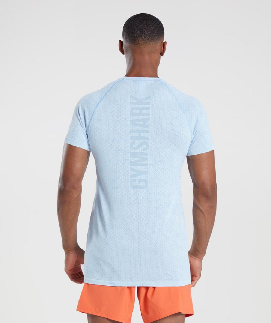 T Shirts Męskie Gymshark Geo Seamless Białe Niebieskie | PL 3894GSO